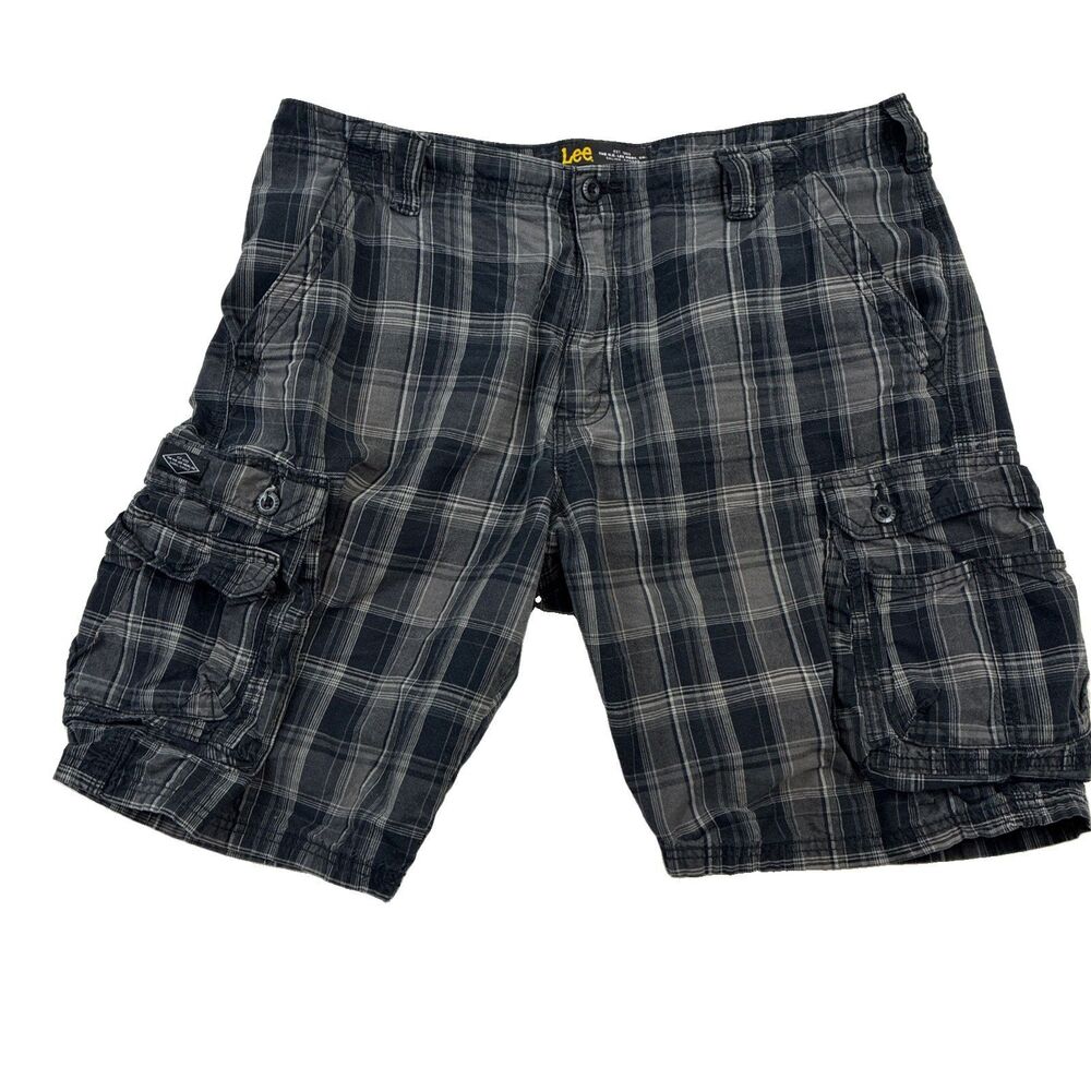 Lee Mens Size 36 Grey Black Plaid Cargo Shorts